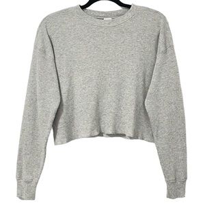 Aritzia TNA Waffle Knit Long Sleeve Cropped Top Gray Size XS